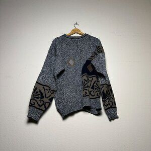 VTG Playboy Knit Abstract Grey 90s Sweater Men L Classic Prep Comfy Cosby